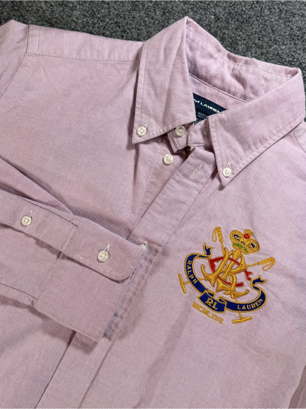 Ralph Lauren Pink Woman’s Long-Sleeve Button-Down Oxford Shirt Crest Logo Size 4 - Picture 2 of 6